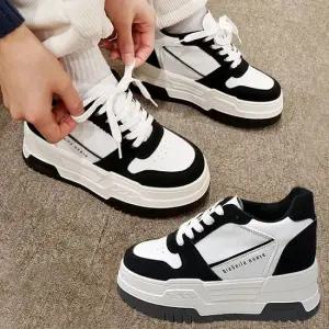 여성스니커즈 10cm굽 키높이 통굽 레더패치 스니커즈