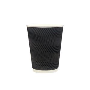 3중 단열 리플컵 블랙 10oz 300ml 500개입 핫 아이스 겸용 카페 테이크아웃 웨이브 종이컵