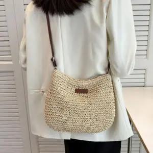 아트박스/다잇템 여자 핸드 밀짚 갈색 미색 숄더백