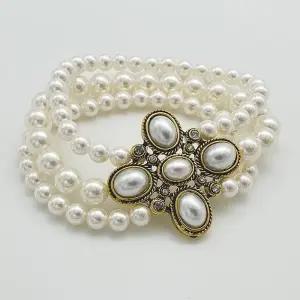 엔틱 타원 펜단트 3단 진주팔찌