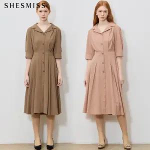 SHESMISS)] 고품격 린넨 블렌디드 오픈칼라 원피스  택가격  378000원)