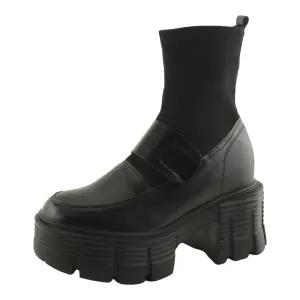 키높이 속굽 벨크로 스판 하이힐 앵클부츠 11cm