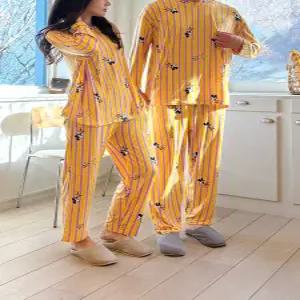 디즈니 미키 스트라이프 잠옷 캐릭터 파자마 세트 팬츠 바지 피치 남여공용 커플 빅사이즈