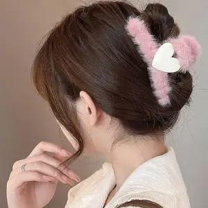 [콩심팥심]핑크 털집게핀 하트머리핀 헤어클립 적은숱집게핀