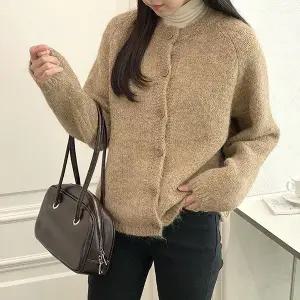 [쉬즈미스]여성 라운드 니트 단추 긴팔 가디건 모헤어 OTR 161 _P373701602
