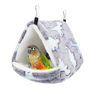 하이페티 겨울 따뜻한 새 둥지 삼각형 면 따뜻하고 두꺼운 새장 오두막 플러시 플러피 앵무새 매달기 해먹 은신처 앵무새가 햄스터를 요리합니다 (그레이, L)