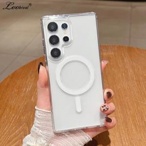 갤럭시 S25 울트라 S24 S22 플러스 S23 S21 FE A16 A15 A35 A55 마그네틱 클리어 커버 용 Magsafe 아크릴