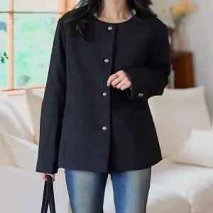 트위드 노카라 정장 자켓 라운드넥 여성 빅사이즈