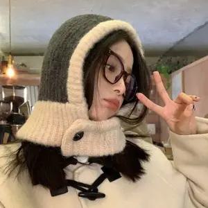 부클 버튼 단추 배색 파스텔 니트 바라클라바 넥워머