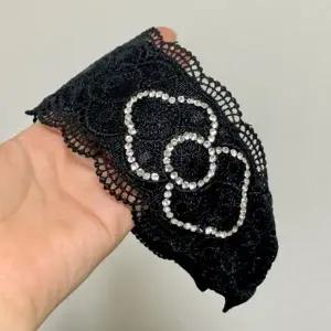 플라워 레이스 큐빅머리띠 넓은헤어밴드 블랙