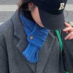 남녀공용 투단추 꽈배기짜임 미니 짧은 목도리 겨울