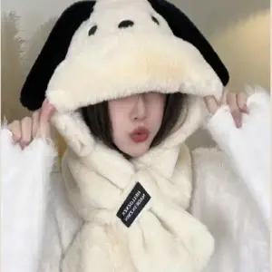 [사러왕]귀여운 강아지 후드머플러 동물 모자 곰돌이 후드목도리 털 목도리 넥워머