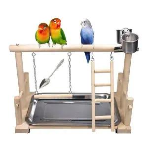 [콩심팥심]앵무새 놀이터 새장 횟대 스탠드형+스텐컵+스푼