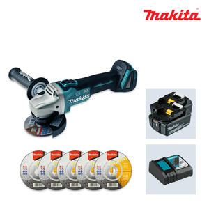 마끼다 DGA406RTJ 18V 5.0Ah 2팩 100mm(4) 충전그라인더 절단석포함