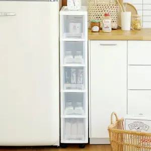 모던 틈새 슬림 서랍장 5단 220 플라스틱 수납장 바퀴별매