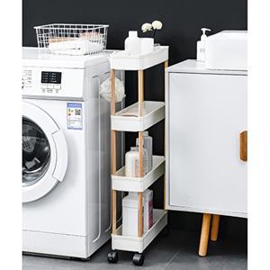 [비투리빙]슬림 4단 이동식 틈새선반(폭14cm) (우드봉)