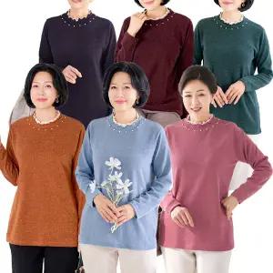 [엄마옷 로즈맘] 러블리진주셔링니트티셔츠/겨울 50대60대 생신선물 겨울옷 엄마티셔츠 할머니옷