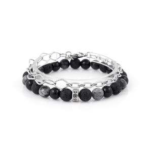 [제이반스][Jbans Classic] 블랙앤그레이 839원석 앤틱더블믹스 947체인 팔찌세트 (C2301-SE288_BK)