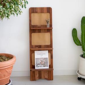 시프 라탄 원목 북타워 인테리어 3단 스탠드 북선반 매거진랙 GO22416