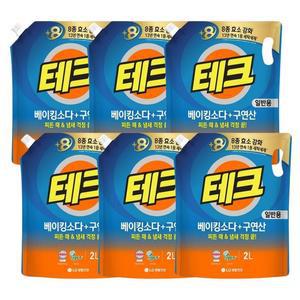 [LG생활건강] 테크 베이킹소다 구연산 액체세제 일반용 리필 2L 6개