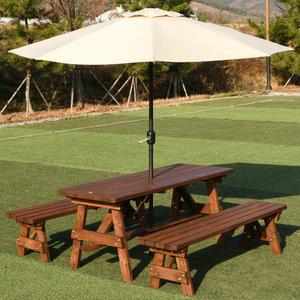 엉클트리 야외 원목 테이블 세트 야외용 파라솔 탁자 4인분리형무도색