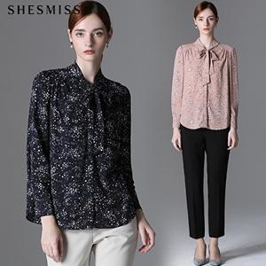 [쉬즈미스][쉬즈미스] 타이넥 플라워 프린트 블라우스