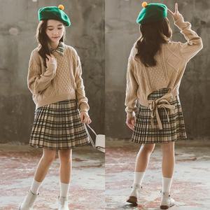 [삐삐네옷가게] 여아 초등학생 산드라 나시 체크원피스 니트상의 세트