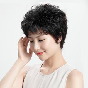 숏펌 웨이브 정수리가발(블랙) 똑딱이 인모 탈모커버 부분 숏컷 스타일 엄마머리 중년여자 여성 컷트 패션
