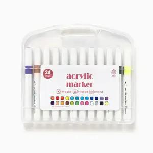 아크릴 마카 12색 24색 미술 아트 꾸미기 마커 펜 다양한 재료 MDF 종이 유리 패브릭 색칠 그림 놀이 도구 우수한 발림성 선명한 고퀄리티 마카펜