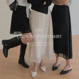 [핫핑](센텀시티점)프레인 뒷밴딩 쉬폰 레이어드 스커트 P000CMRU1