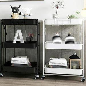 [RG38PQ7R]키밍 접이식 트롤리 바퀴 3단 선반 주방 틈새