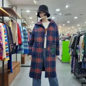 베네통/애플아울렛/포켓 배색 부클  후드 롱 코트/BACTA4461