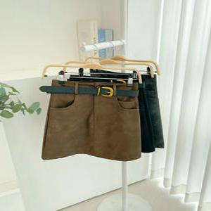 [아미에]벨트 소프트 레더 스웨이드 미니 스커트[바지안감]