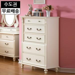 [벤티스가구]로망 엔틱 서랍장 원목 안방 5단 체스트 옷 서랍 옷장 서랍장 높은 깊은 서랍(800)