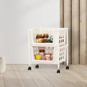 아트박스 보노하우스 오픈 스텝 바스켓 2단 펜트리 세탁실 수납 정리 선반