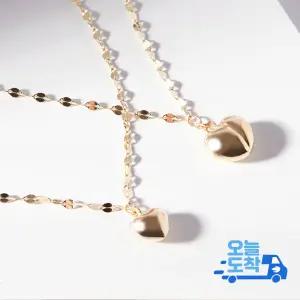 14K 심플 아몬드 통통이 하트 금 목걸이