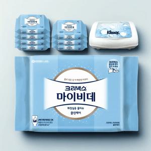 크리넥스 화장실물티슈 비데티슈 마이비데 클린케어 46매x8팩+용기