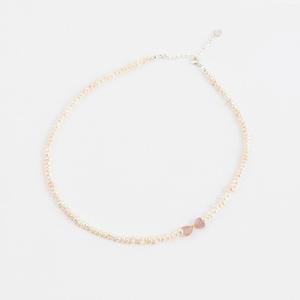 핑크하트 금볼 길이조절 진주목걸이 스털링실버