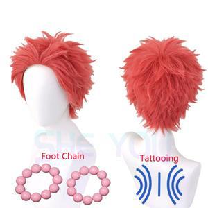 아카자 코스프레 가발, 장미 짧은 하쿠지 헤어, 내열성 합성 모자