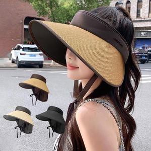 2개 라탄 여성 썬캡 햇빛가리개 여름 챙모자 챙넓은 자외선차단 골프 휴양지 바캉스 해변 비치 농사 버킷햇