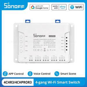 SONOFF 4 갱 와이파이 스마트 스위치, RF 제어, 음성 원격 타이머 eWeLink 지지대 Alexa Google Home, 4CHR