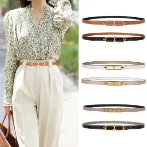 레리크 가죽 골드 버클 진주 포인트 얇은 벨트
