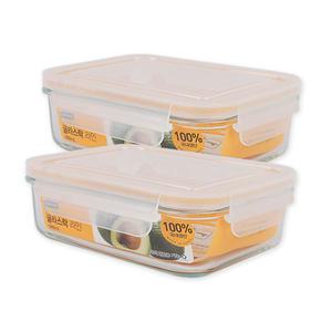 글라스락 직사각라인 1000ml-2개 밀폐용기 내열강화유리 김치통 냉장보관용기 유리반찬통 전자렌지그릇