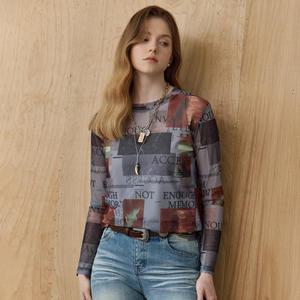 [MAXZA] 포토 레터링 프린트 시스루 메쉬 티셔츠