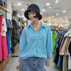 베네통/애플아울렛/레이온 혼방 소매자수 배색 셔츠형 블라우스/BABLA3531