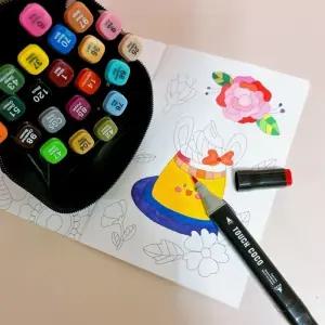 (24컬러)마카펜 드로잉펜 웹툰 미술 입학 선물/패브릭/마카/트윈/마커펜/드로잉/유성/더블헤드/원형/사선형