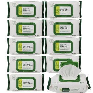 박스판매 녹차물티슈(80매입-10개) 캡형 도톰한엠보싱 휴대용물티슈 물휴지 판촉물 아기물티슈