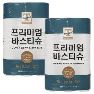 프리미엄 바스티슈 두루마리 휴지 화장지 38m 30롤 2개 gx