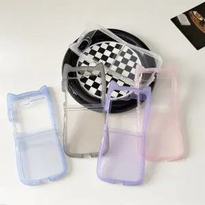 [유니커블]갤럭시z플립 7 6 5 4 3 귀여운 고양이귀 캐릭터 파스텔 컬러 테두리 투명 실리콘 케이스 지플립