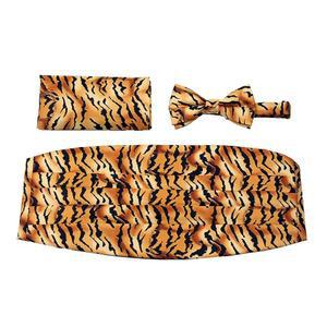 CBUND-ADF-307 - 남성 포멀 우븐 타이거 프린트 커머번드 프리 타이 보타이 행키 세트